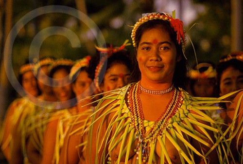 Photo of women in traditional dress in Truk, Micronesia