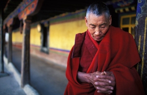 Tibetan Monk at the Jokhang Temple in Lhasa